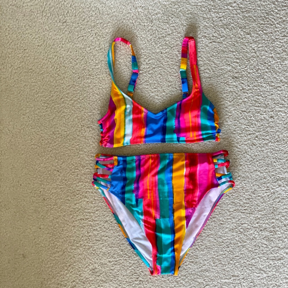 Multicolor High Waisted Bikini with clasp back top